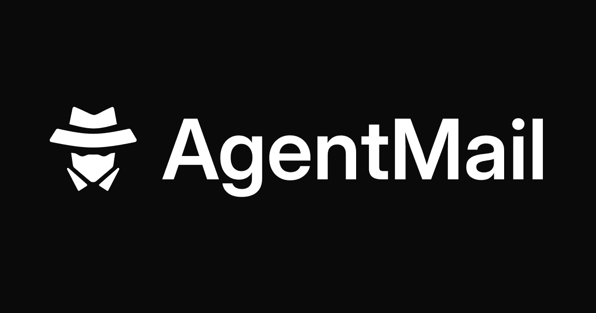The AgentMail wordmark and logo on a black background