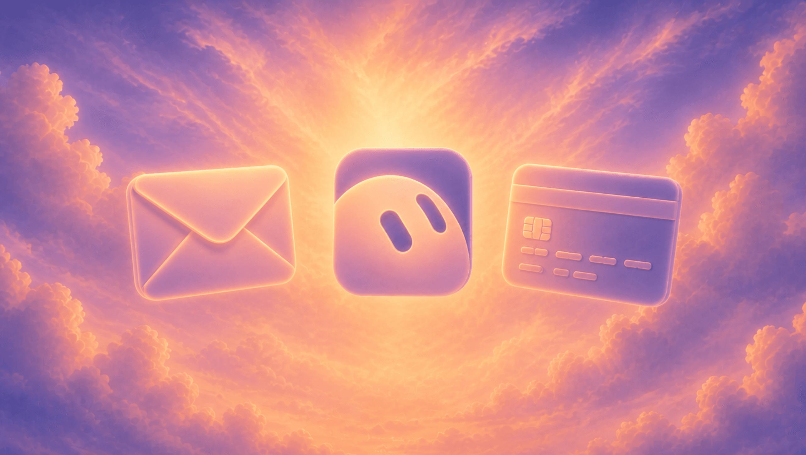 An envelope, the GrokBot mark, and a credit card in a purple and orange sky